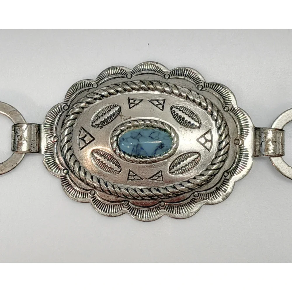 Sancrest Silver Tone Faux Turquoise Southwestern Concho Belt 32